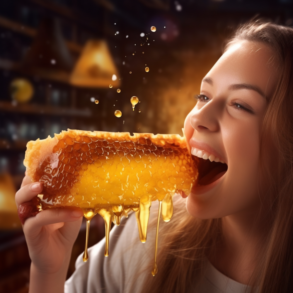 tamy2023_smiling_woman_enjoying_and_tasting_dripping_honeycomb__aaadbbc3-bc75-4433-b5b3-6c9e53040e87